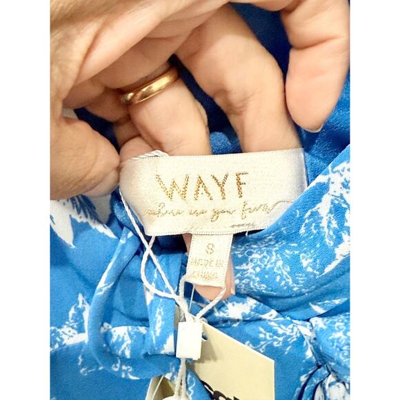 NWT Wayf Angelina Floral Surplice V-Neck Maxi Wrap Gown Ocean Blue Womens Size S - Picture 6 of 7